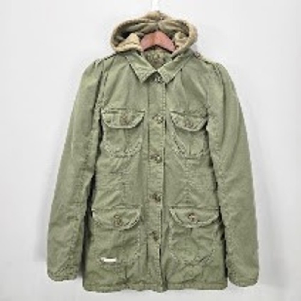 Vintage Y2K Roxy Utility Jacket M Olive Green Hooded Bella Swan Alt Gorpcore
